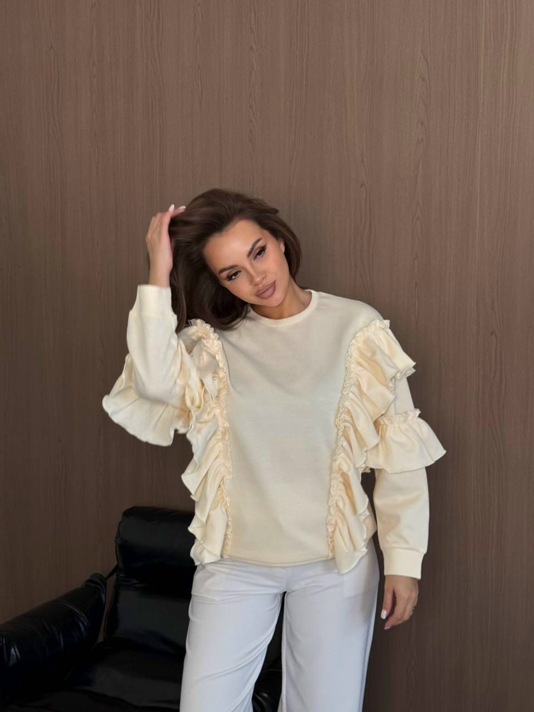 кофта женская,женская блузка,кофта с воланами,свитшот с воланами,свитшот оверсайз с рюшами
