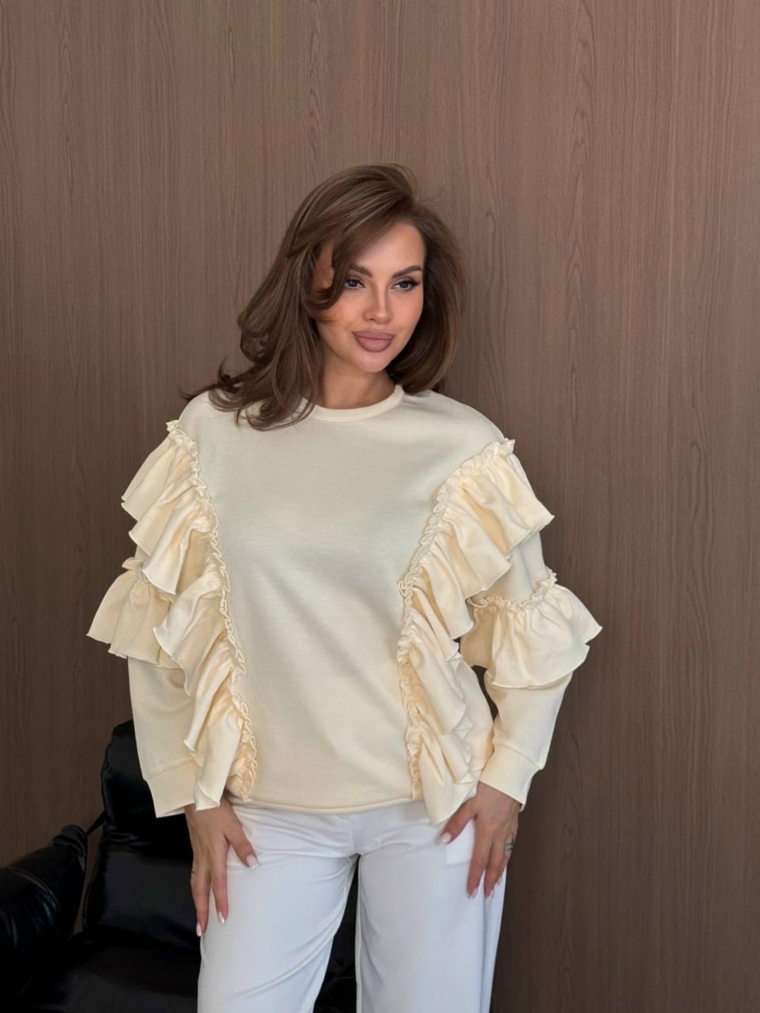 кофта женская,женская блузка,кофта с воланами,свитшот с воланами,свитшот оверсайз с рюшами