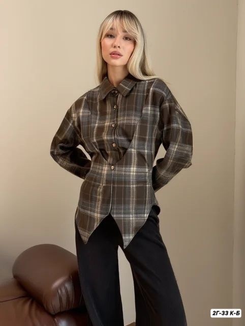 рубашка в клетку серо-бежевого цвета,рубашка в клетку оверсайз удлиненная 2e_brand,рубашка enamour женская коричневая в клетку арт. 1665414754,рубашка клетка,рубашка в клетку женская