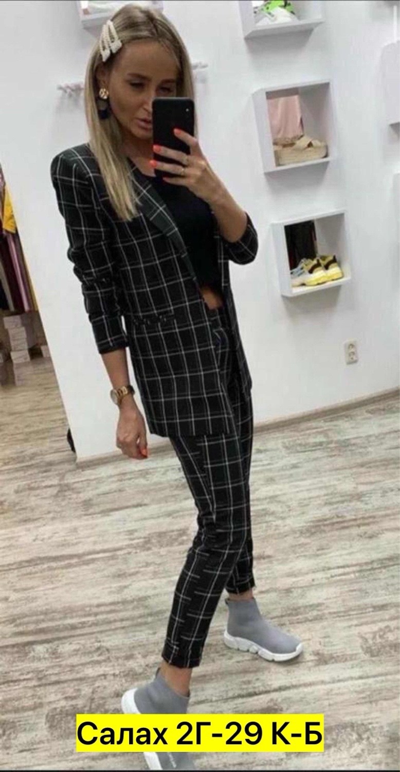 костюм двойка модный,костюм в клетку женский,костюм брючный женский liketon,женский костюм двойка,костюм в клетку