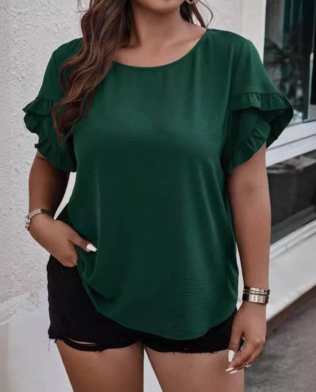 блузка нарядная с коротким рукавом больших,shein clasi размера плюс блуза с оборкой с рукавом "лепесток",летняя блузка больших размеров,блузка нарядная с короткими рукавами,блузка на каждый день