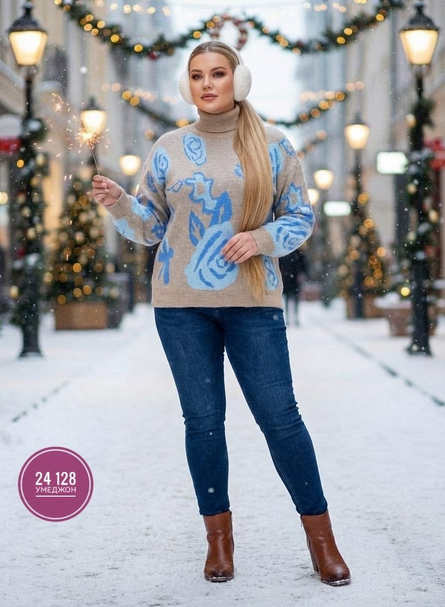 кофта свитер,свитер вязаный с горлом новогодний с оленями gh fashion,свитера женские,женская кофта,кофта женская свитер