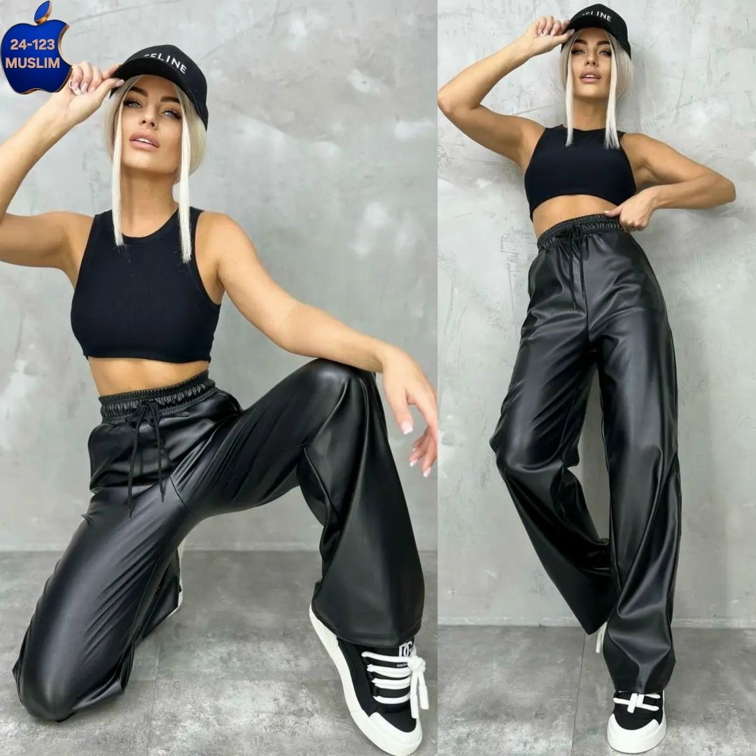 штаны женские,кожаные штаны широкие,кожаные брюки палаццо,кожаные брюки,брюки прямые кожаные на резинке