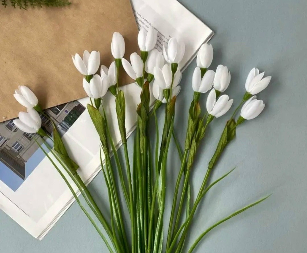 цветы искусственные подснежник,цветы из гофрированной бумаги подснежники,композиция с подснежниками,подснежник,подснежники искусственные