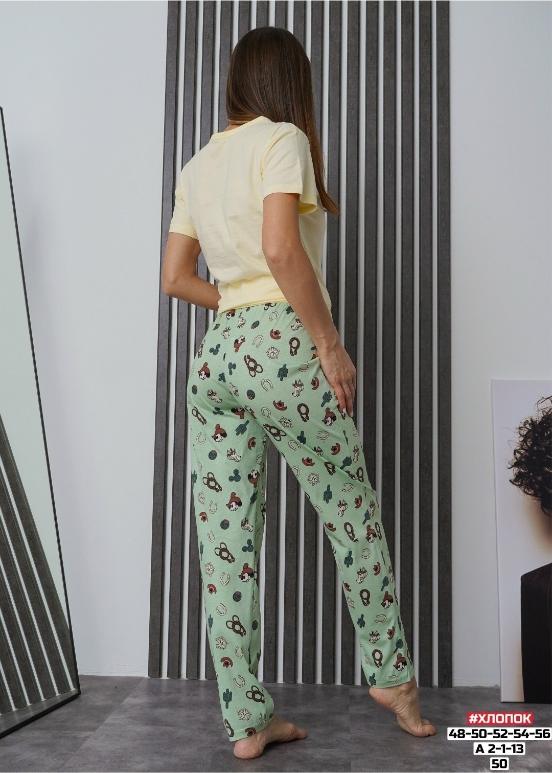 пижама женская,пижама женская микки белый/зеленый 56 ru,комплект пижама,пижама домашний костюм,пижама женская микки разноцветная 50 ru