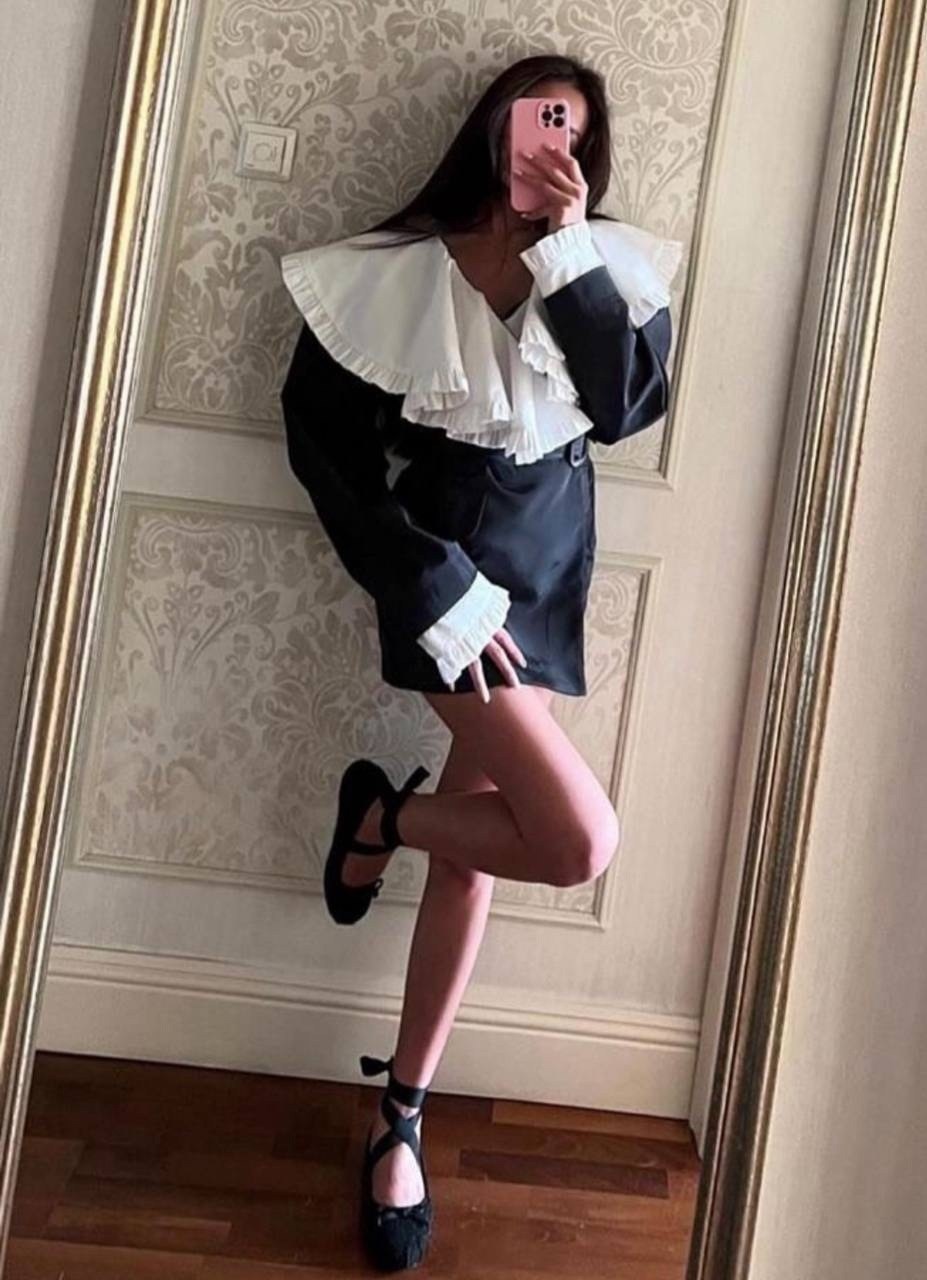 платье модное,платье с рюшами,черное платье с белым воротником,платье короткое женское черное с белым воротничком