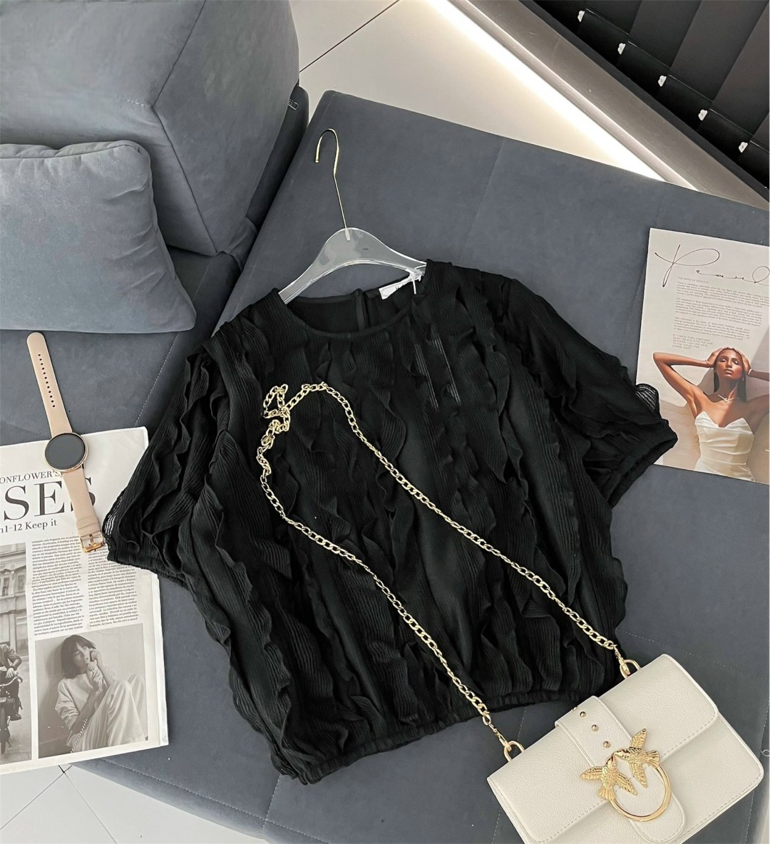 плиссированная блузка,женская шифоновая блузка с оборками,блузка с оборками,шифоновая блузка,блузка с плиссированными рукавами