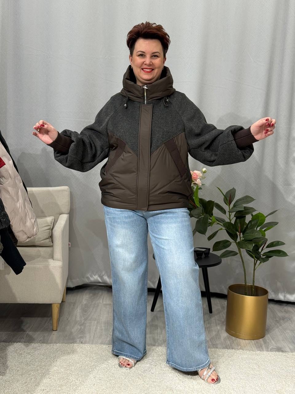 куртка shetti 2100 графит,женская куртка shetti 2100 графит,куртка комбинированная,куртка женская демисезонная,демисезонная куртка