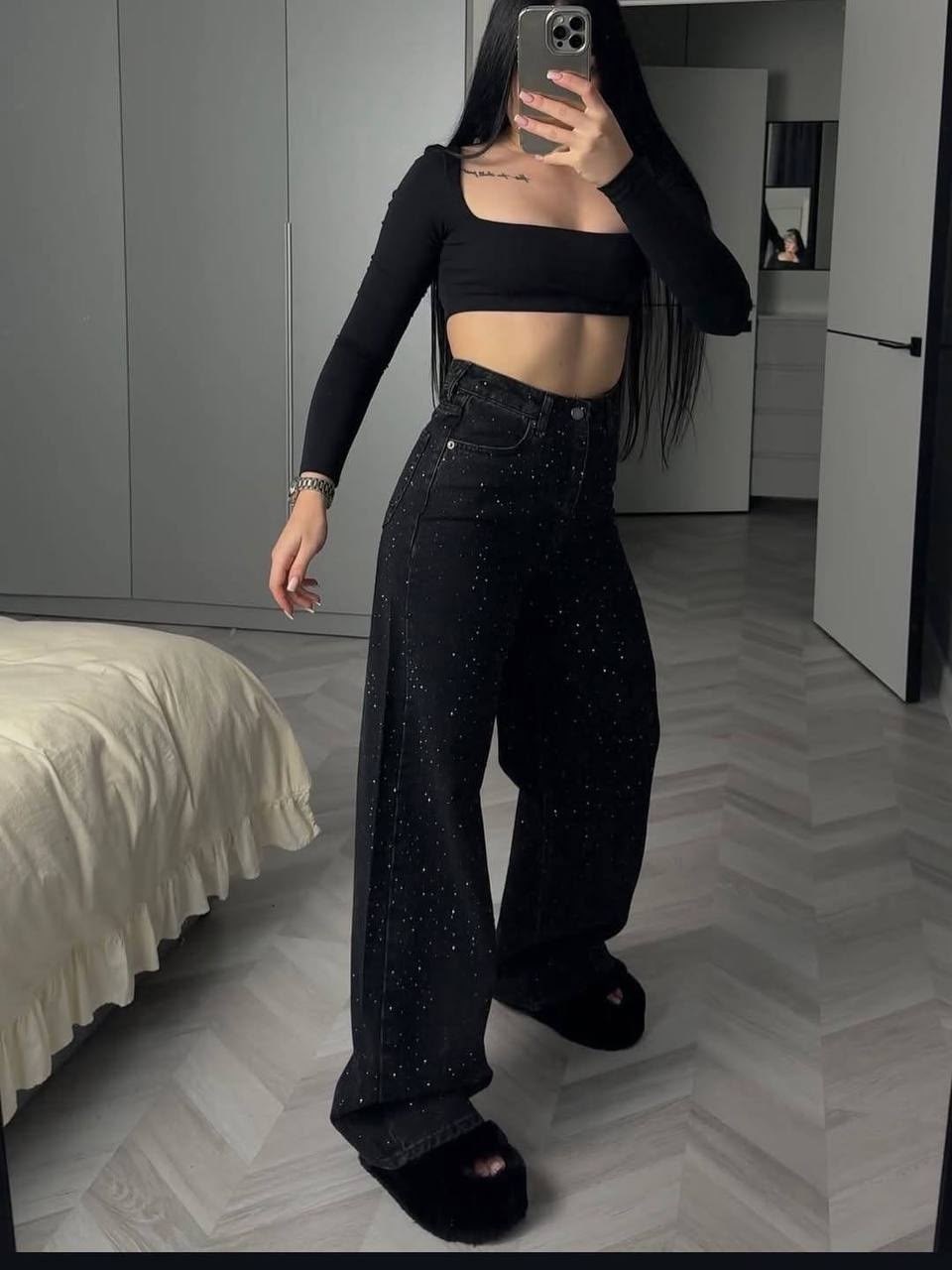 джинсы широкие багги со стразами selfsame,джинсы широкие багги со стразами,джинсы со стразами,джинсы багги со стразами rilavie 244236770,джинсы багги со стразами