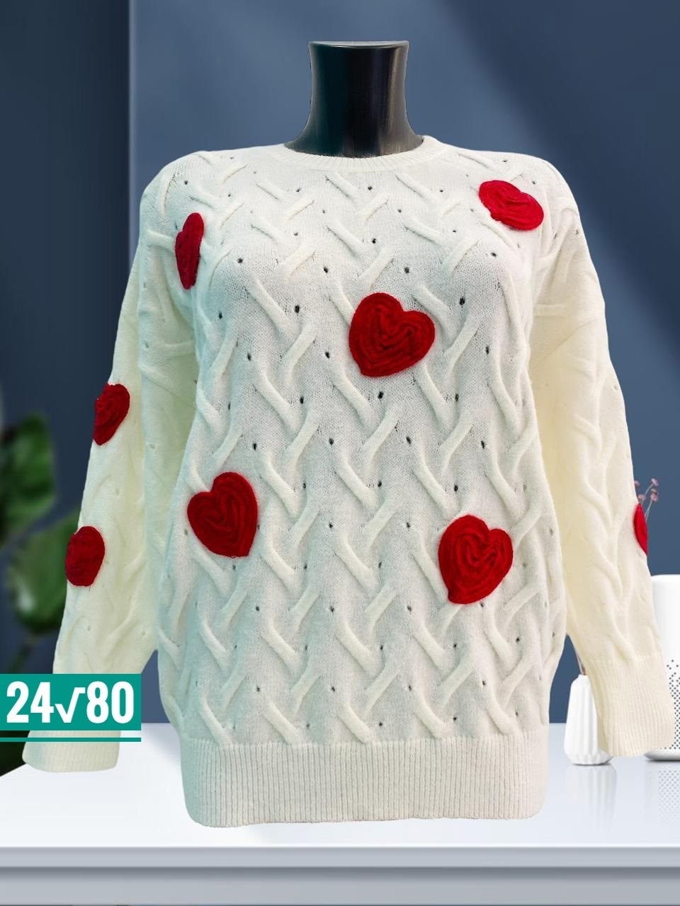 женский свитер вязаный с узором и сердечками,свитер вязаный с принтом удлиненный кофта maruze,свитер в сердечко,свитера женские,свитер для женщин