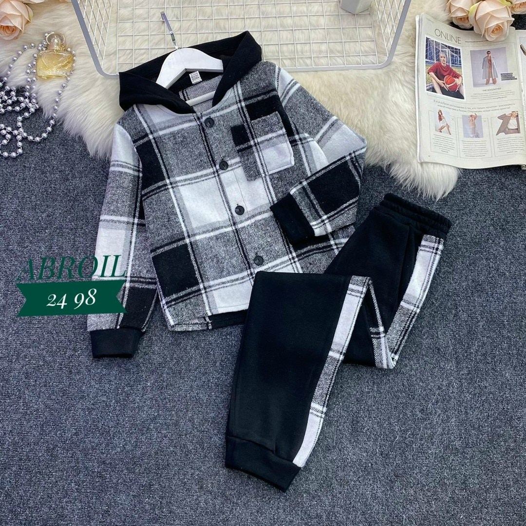 костюм двойка детский в клетку,костюм двойка детский в клетку арт. 684799,комплект костюм,спортивный детский костюм двойка на флисе,костюм трикотажный детский