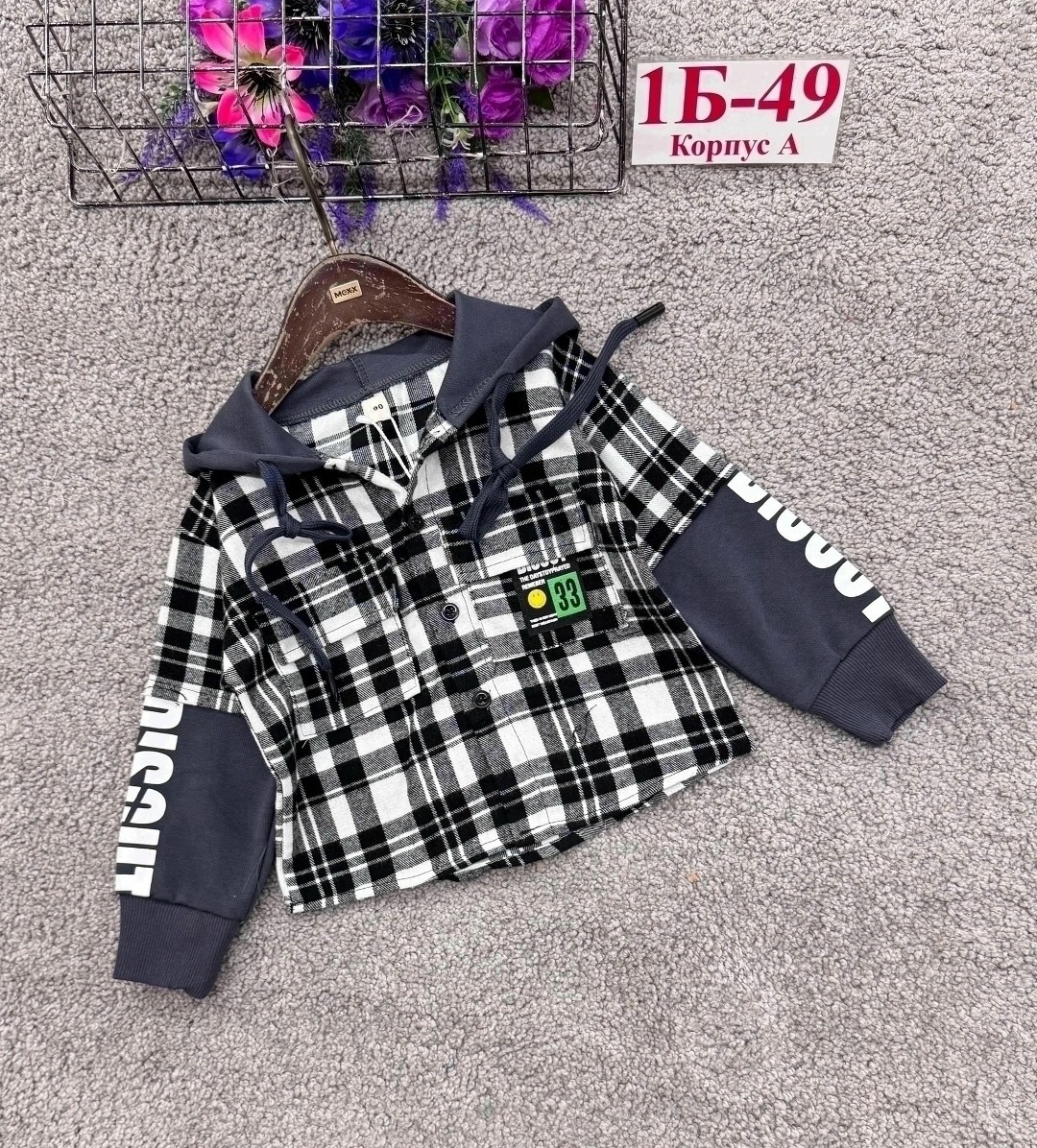 рубашка красная детская,детская рубашка,рубашка клетчатая комбинированная с капюшоном,рубашка для мальчика,рубашка клетчатая