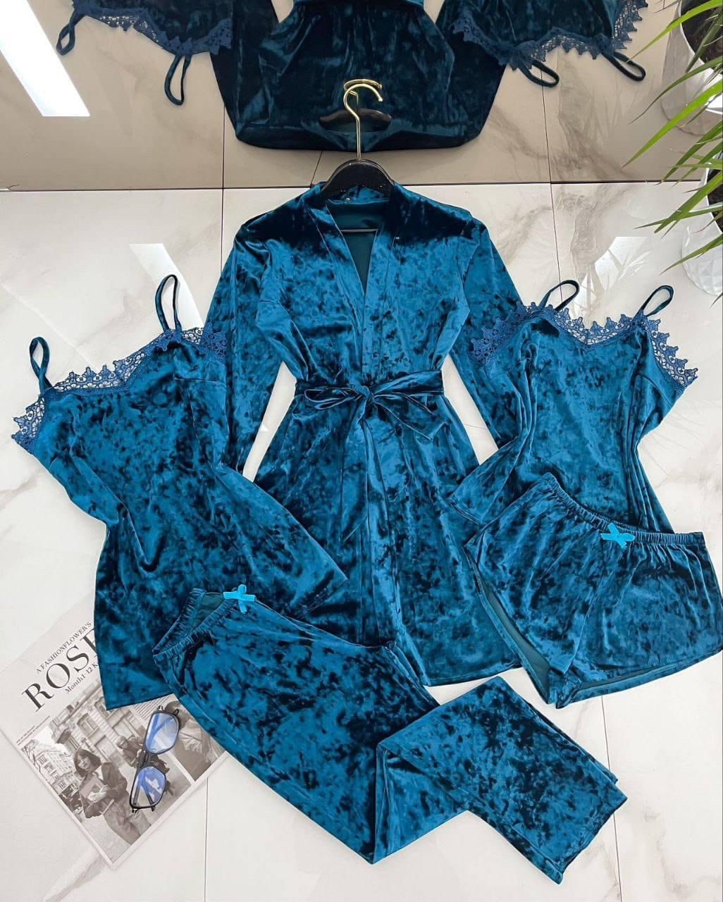 комплект пижамный тройка велюр,женские пижамы из бархата,пижама бархат,пижама велюр,комплект пижам 5 в 1
