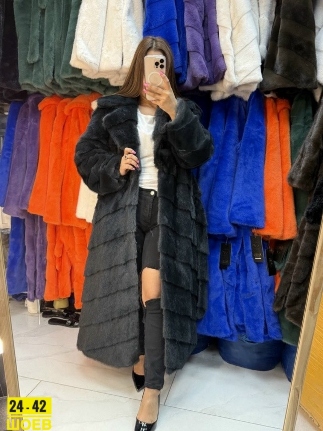 шуба под норку,норковая шуба,шубы ,шуба из эко меха,шуба норковая с капюшоном кобра цвет графит 110 см