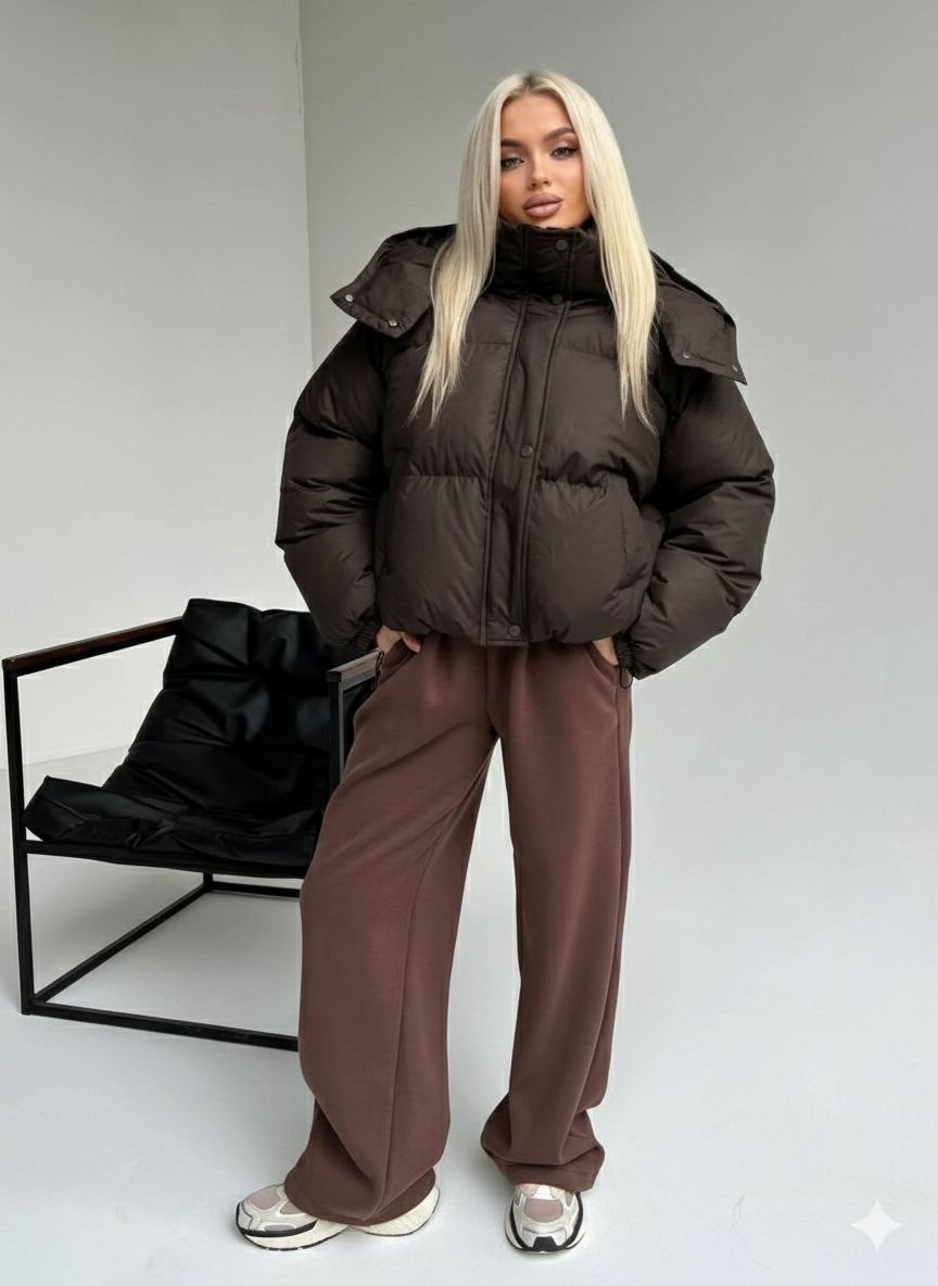 трендовый спортивный костюм тройка с курткой осень-зима leila lo,куртка женская,куртка пуховик зима до -30, дутый, объемный, черный с капюшоном,куртка оверсайз,трендовый спортивный костюм тройка с кур