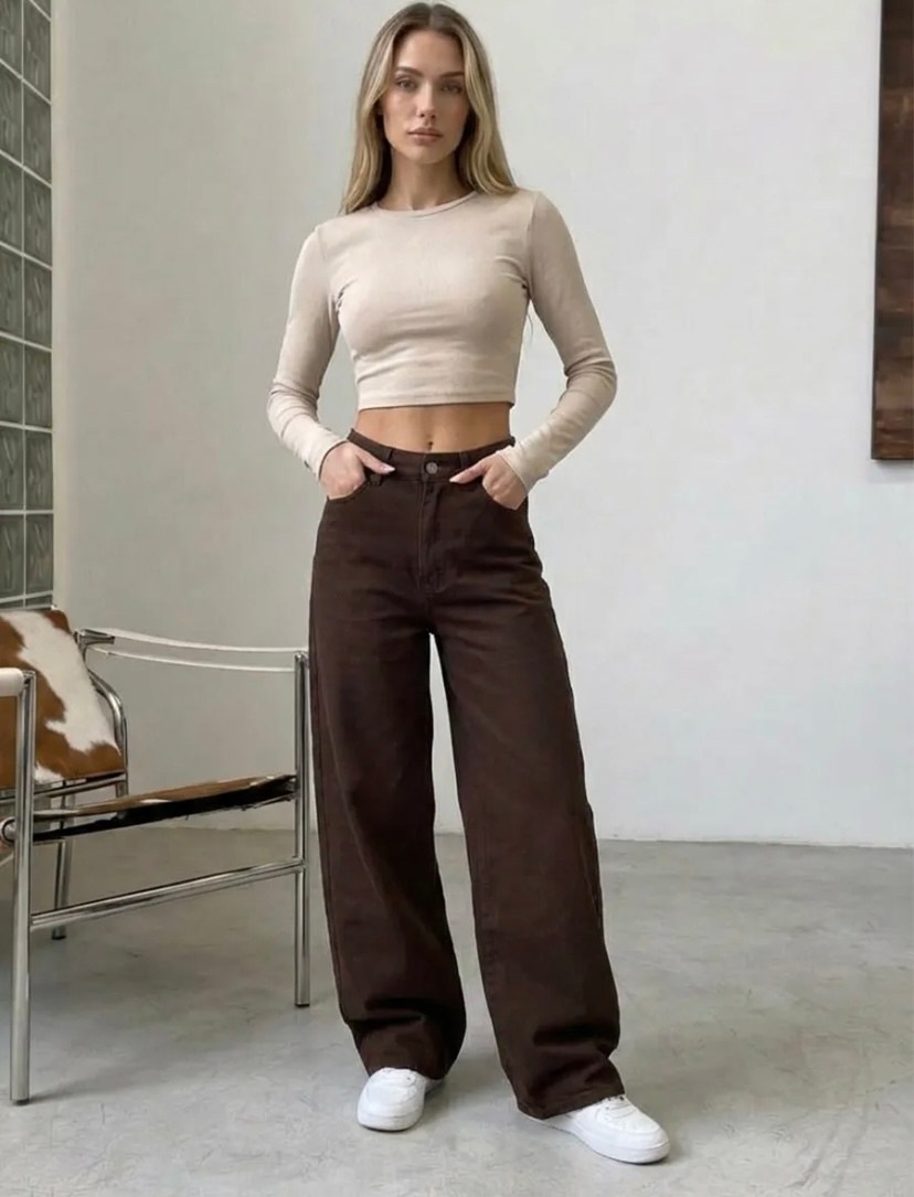 джинсы женский look of young коричневый палаццо,коричневые джинсы,коричневые джинсы женские широкие,женские коричневые джинсы,коричневые широкие джинсы