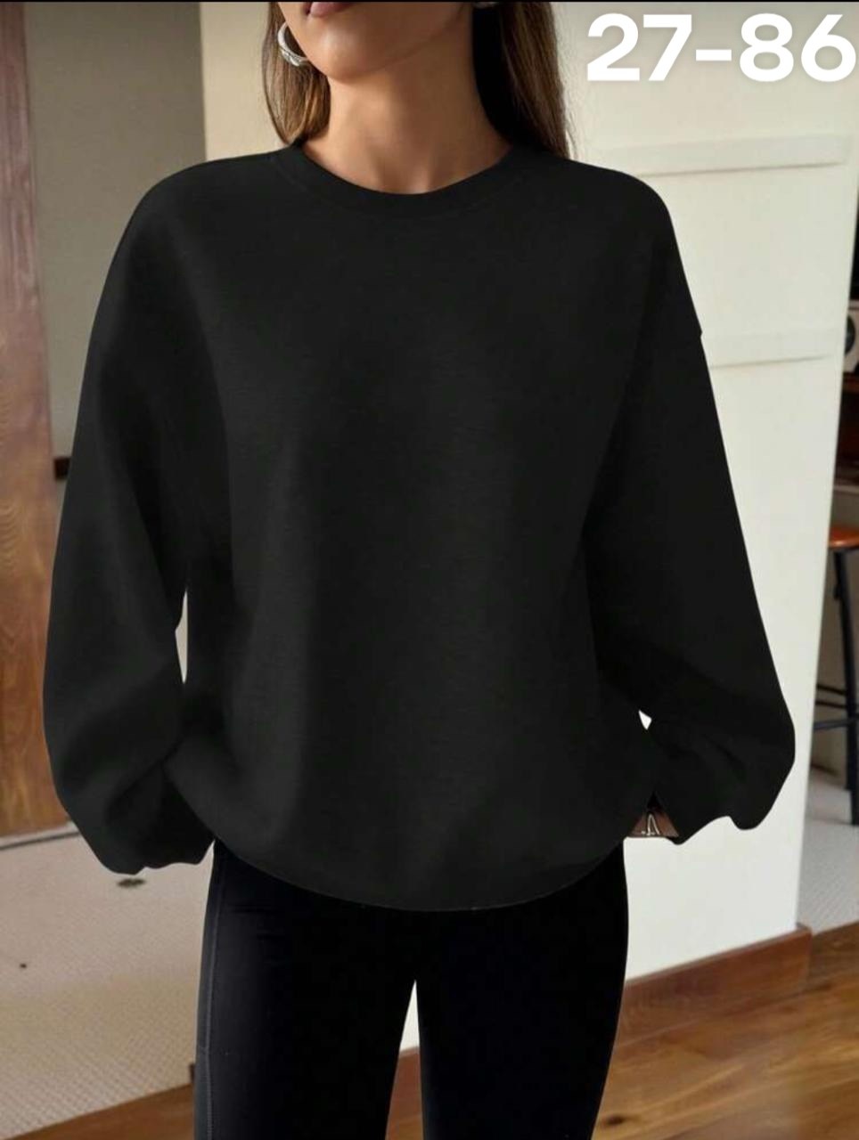 женский свитшот с круглым вырезом,свитшот оверсайз,женский свитшот,женский однотонный свитшот с круглым вырезом черный trendseninle,женская кофта