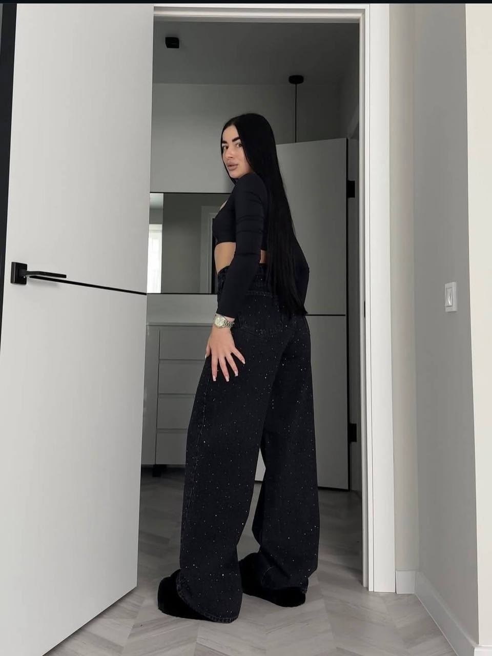 джинсы широкие багги со стразами selfsame,джинсы широкие багги со стразами,джинсы со стразами,джинсы багги со стразами rilavie 244236770,джинсы багги со стразами