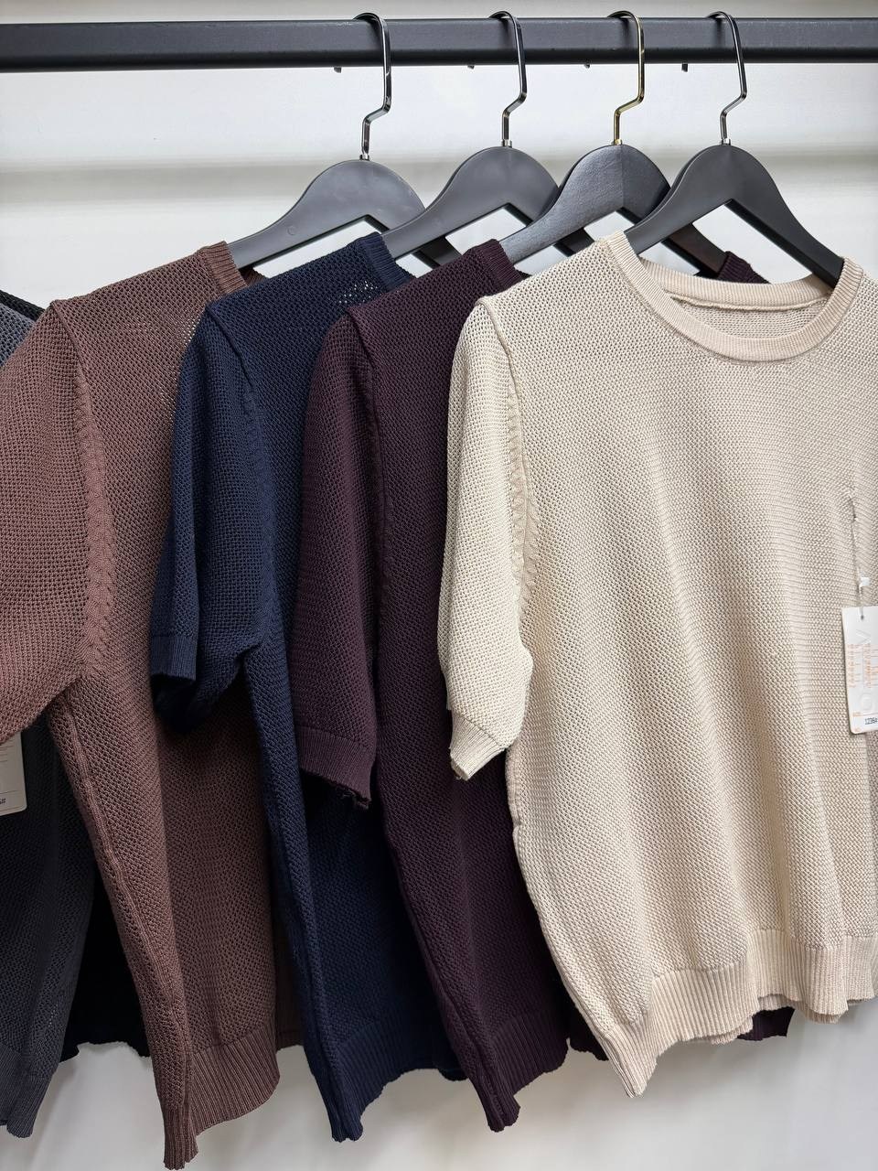 вязаная футболка,свитер с круглым вырезом,свитер с короткими рукавами,футболки женская,вязаный свитер