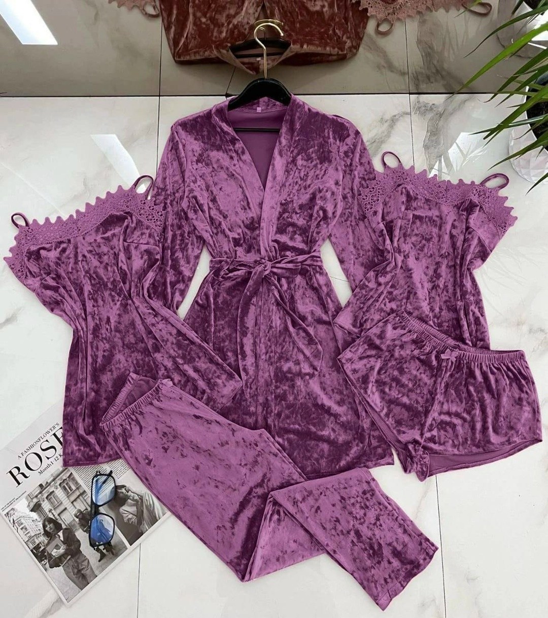 комплект пижамный тройка велюр,женские пижамы из бархата,пижама бархат,пижама велюр,комплект пижам 5 в 1
