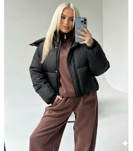 трендовый спортивный костюм тройка с курткой осень-зима leila lo,куртка женская,куртка пуховик зима до -30, дутый, объемный, черный с капюшоном,куртка оверсайз,трендовый спортивный костюм тройка с кур