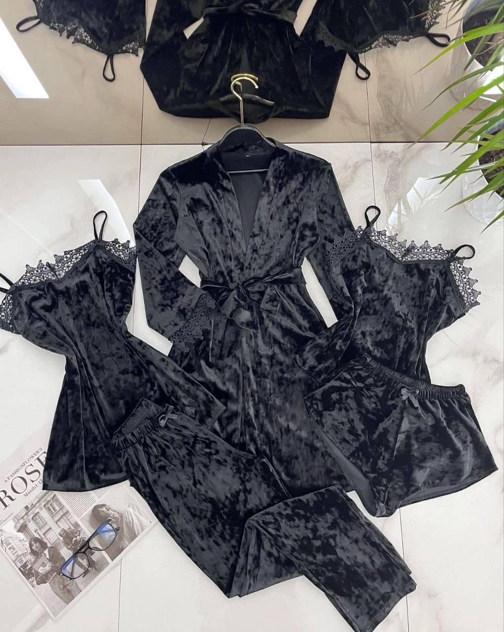 комплект пижамный тройка велюр,женские пижамы из бархата,пижама бархат,пижама велюр,комплект пижам 5 в 1