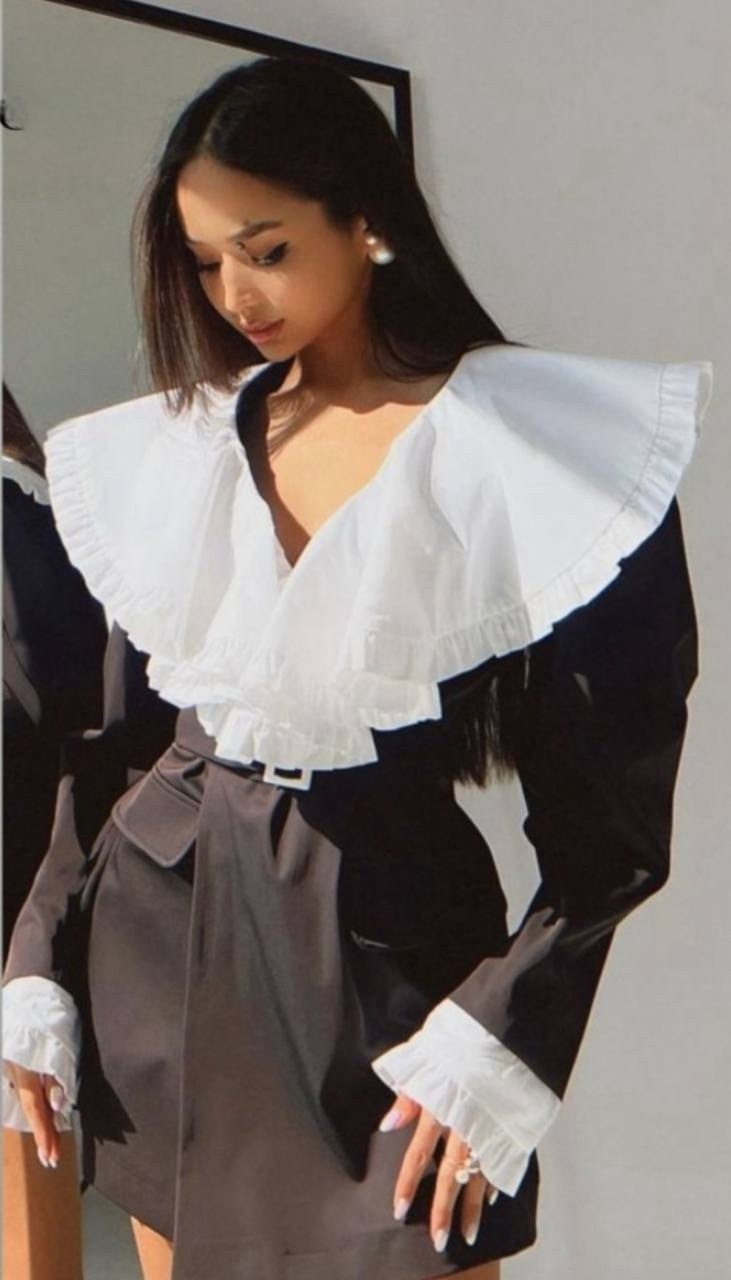 платье модное,платье с рюшами,черное платье с белым воротником,платье короткое женское черное с белым воротничком