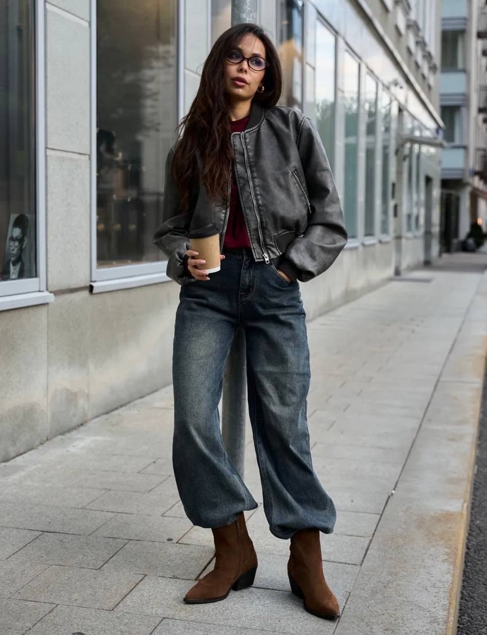 кожаная куртка,модные джинсы,куртка женская