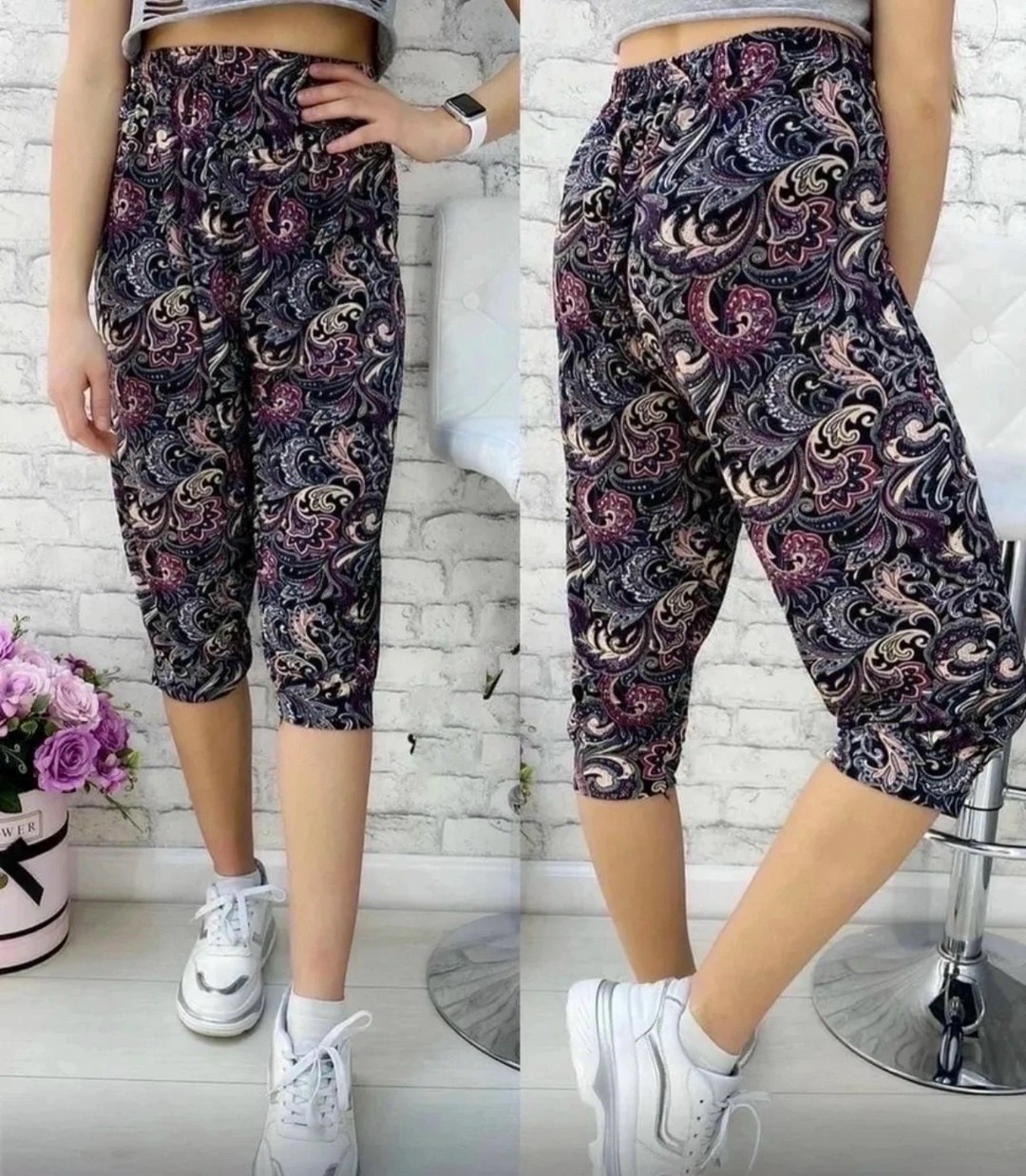 бриджи женские,бриджи в цветочек,бриджи домашние,бриджи капри,капри женские