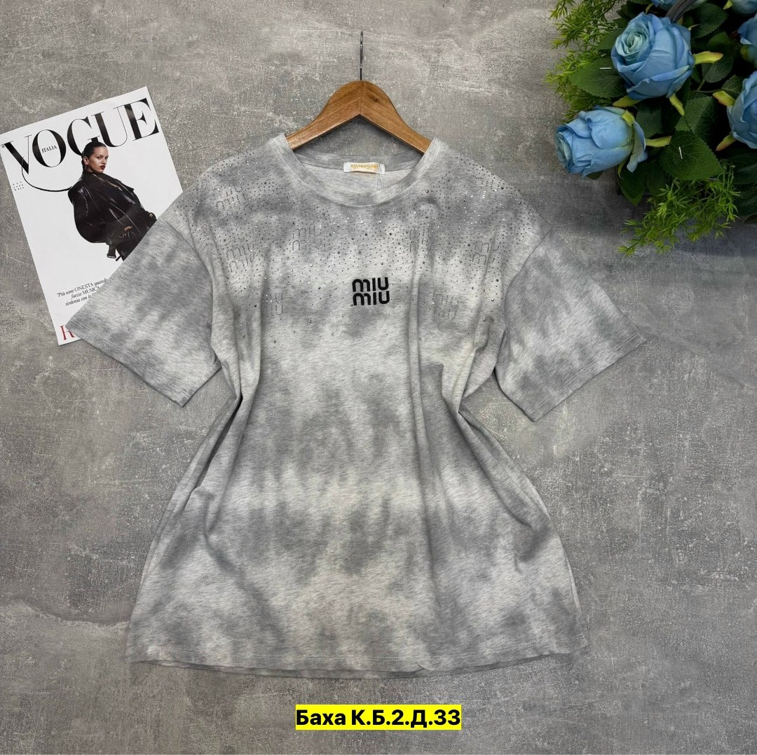 женская футболка,футболки модные,футболка хлопок,футболка,хлопковая футболка оверсайз с эффектом варенки miu