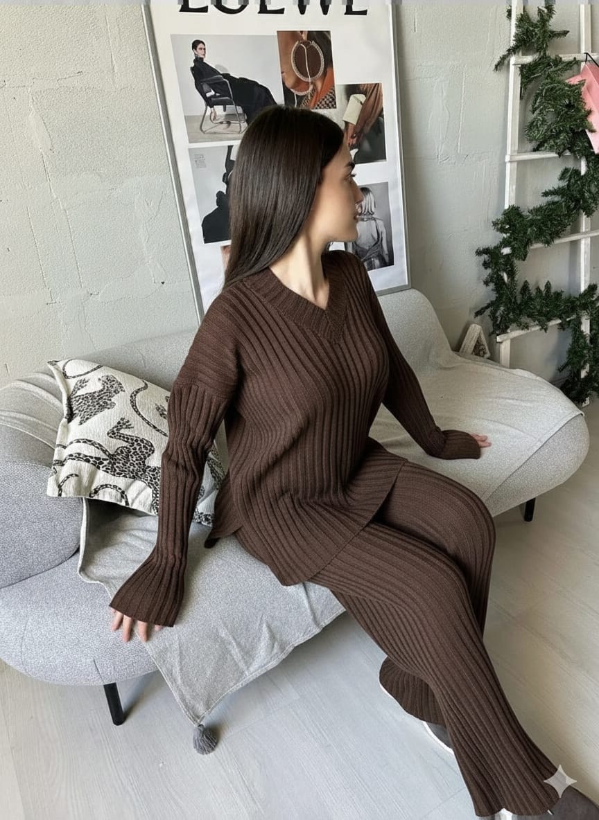 трикотажный костюм двойка,костюм двойка трикотажный с брюками,трикотажные костюмы,костюм двойка с брюками,коричневый брючный костюм