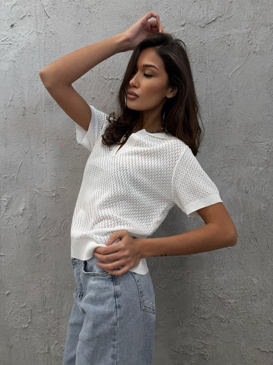 женская вязаная футболка-поло,вязаная футболка,женская вязаная футболка-поло happyfox,женская вязаная футболка-поло happy fox,женские джемпера