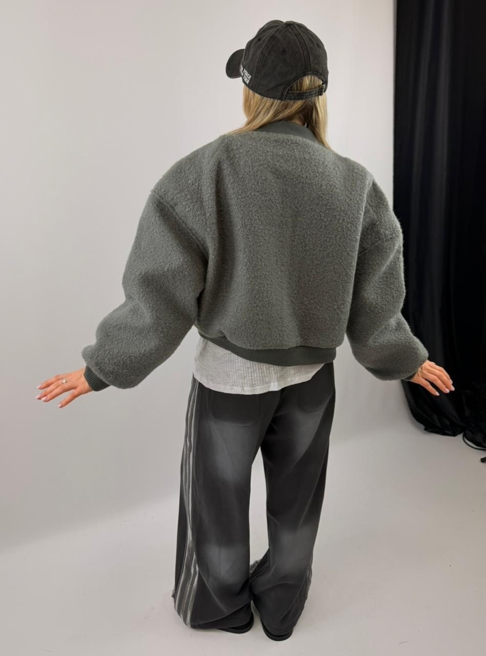 куртка бомбер,куртка бомбер для девочки,куртка-бомбер oversize из ткани с ворсом серая,куртка демисезонная,бомбер детский