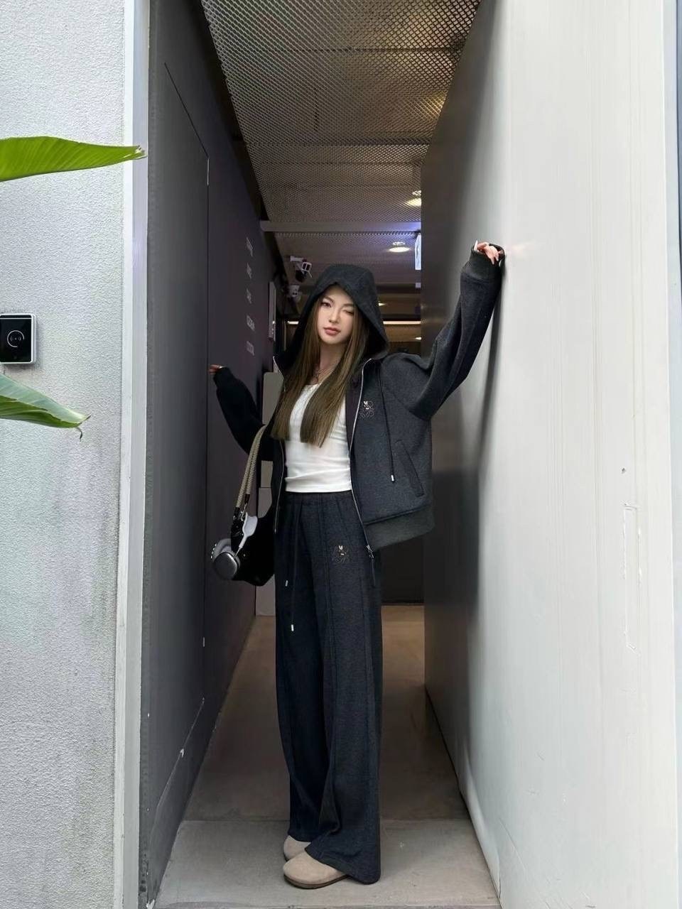 повседневный костюм,спортивные пальто с капюшоном, брюки, комплект для женщин,корейская мода,стиль корейский,корейская одежда