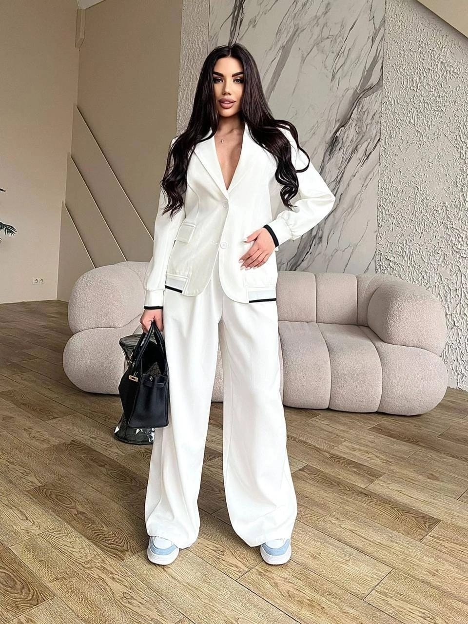 костюм брючный,женский костюм,белый костюм женский брючный палаццо,женский костюм двойка креп,белый брючный костюм палаццо