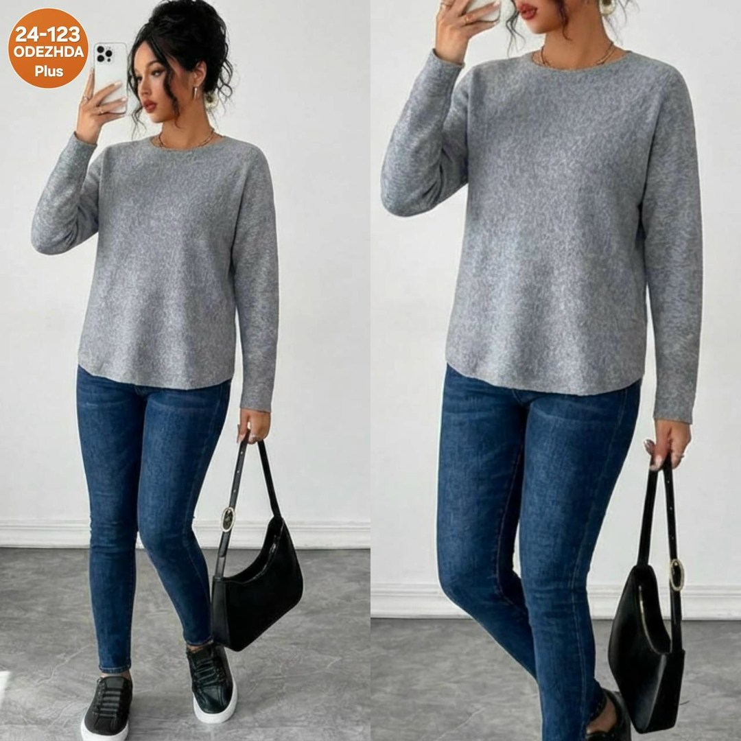 джемпер трикотажный,casual loose solid color crewneck sweater,джемпер,кофта женская,свитер джемпер