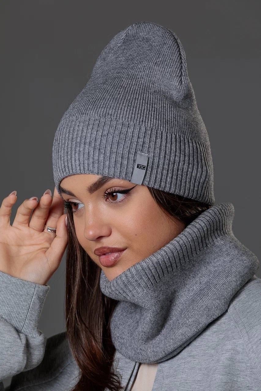 комплект шапки,шапка бини,комплект шапка снуд,шапка,комплект шапка со снуд midora-rus цвет серый