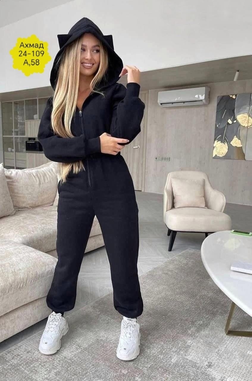 комбинезон на флисе,комбез из футера женский,комбинезон с ушками женский на флисе,комбинезон из футера женский,теплый комбинезон