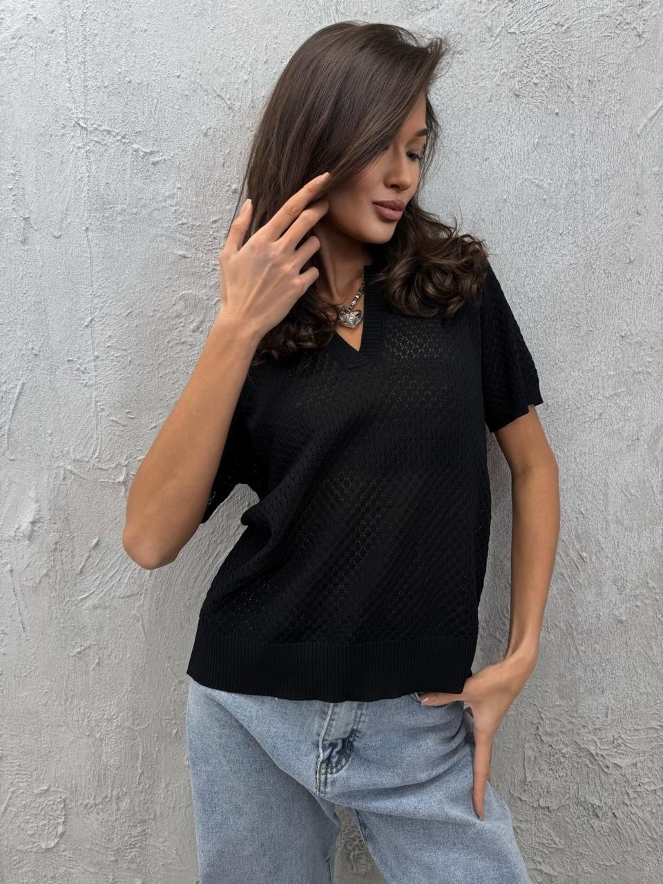 женская вязаная футболка-поло,вязаная футболка,женская вязаная футболка-поло happyfox,женская вязаная футболка-поло happy fox,женские джемпера