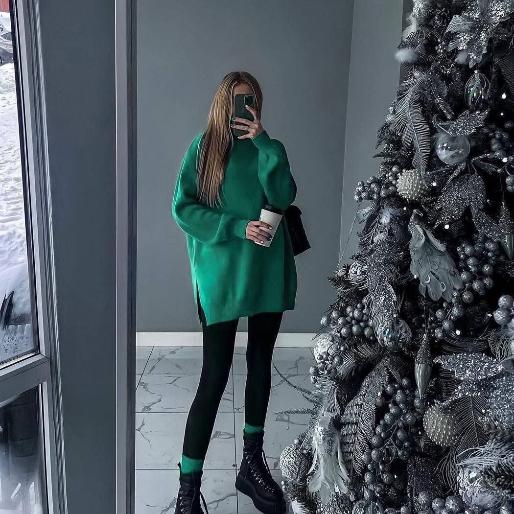 костюм лапша лосины и кофта оверсайз,свитер,кофта зеленая,толстовка под лосины,джемпер вязаный оверсайз с горлом bapani