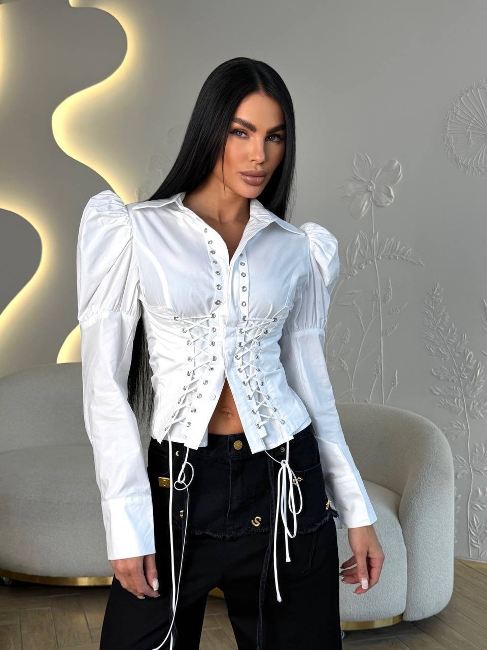 рубашка с корсетом,женская блузка,атласный корсет