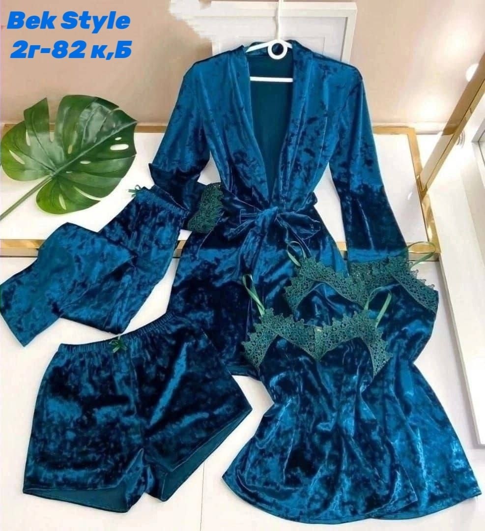 комплект пижамный тройка велюр,пижама женская велюр,пижама велюр,пижама комплект 5 в 1,пижама велюровая четверка