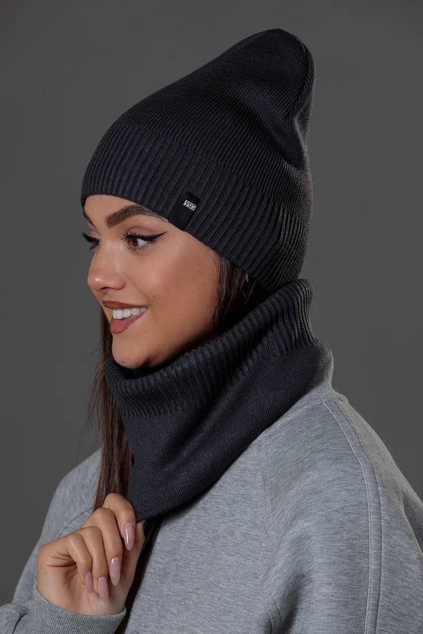 комплект шапки,шапка бини,комплект шапка снуд,шапка,комплект шапка со снуд midora-rus цвет серый