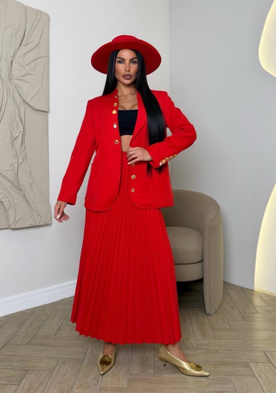 костюм пиджак и юбка плиссе emberens 283050248,костюм с юбкой,юбка плиссе,костюм пиджак с плиссированной юбкой вечерний emberens,костюм с юбкой женский