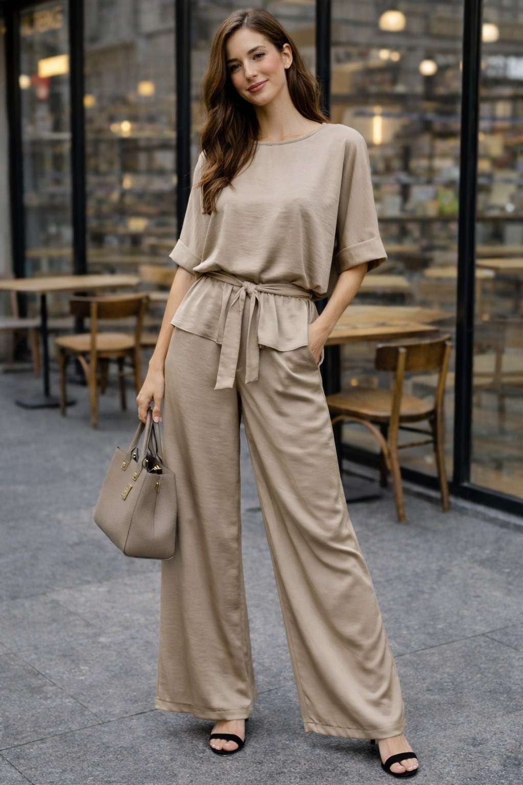 шелковый костюм брючный bloom&be,брючный костюм,костюм с брюками палаццо,костюм свободного кроя из блузки и брюк-палаццо zesse,брючный летний костюм с широкими брюками