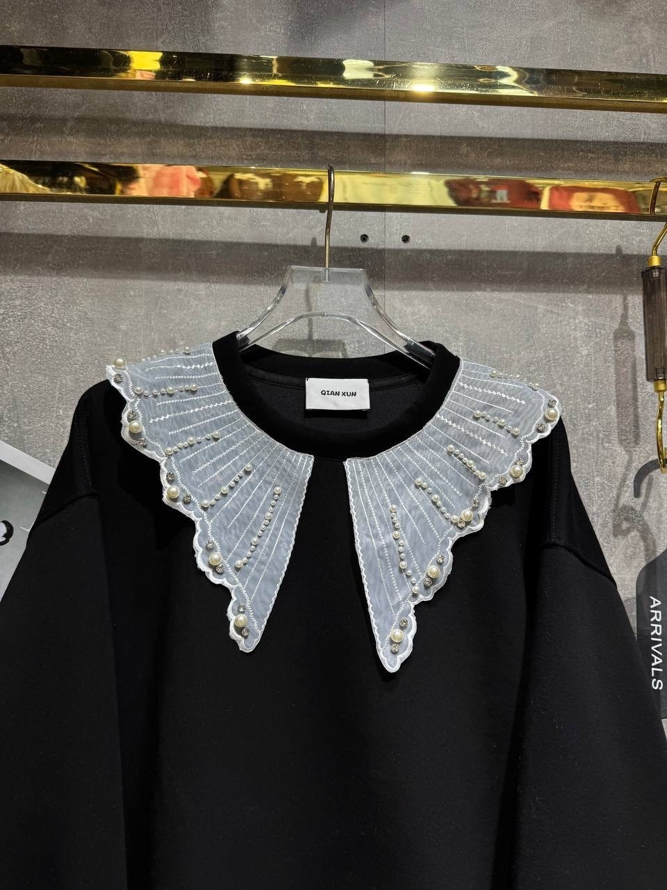 джемпер с кружевным воротником,свитшот с кружевным воротником,свитшот,женский свитер,черный свитшот