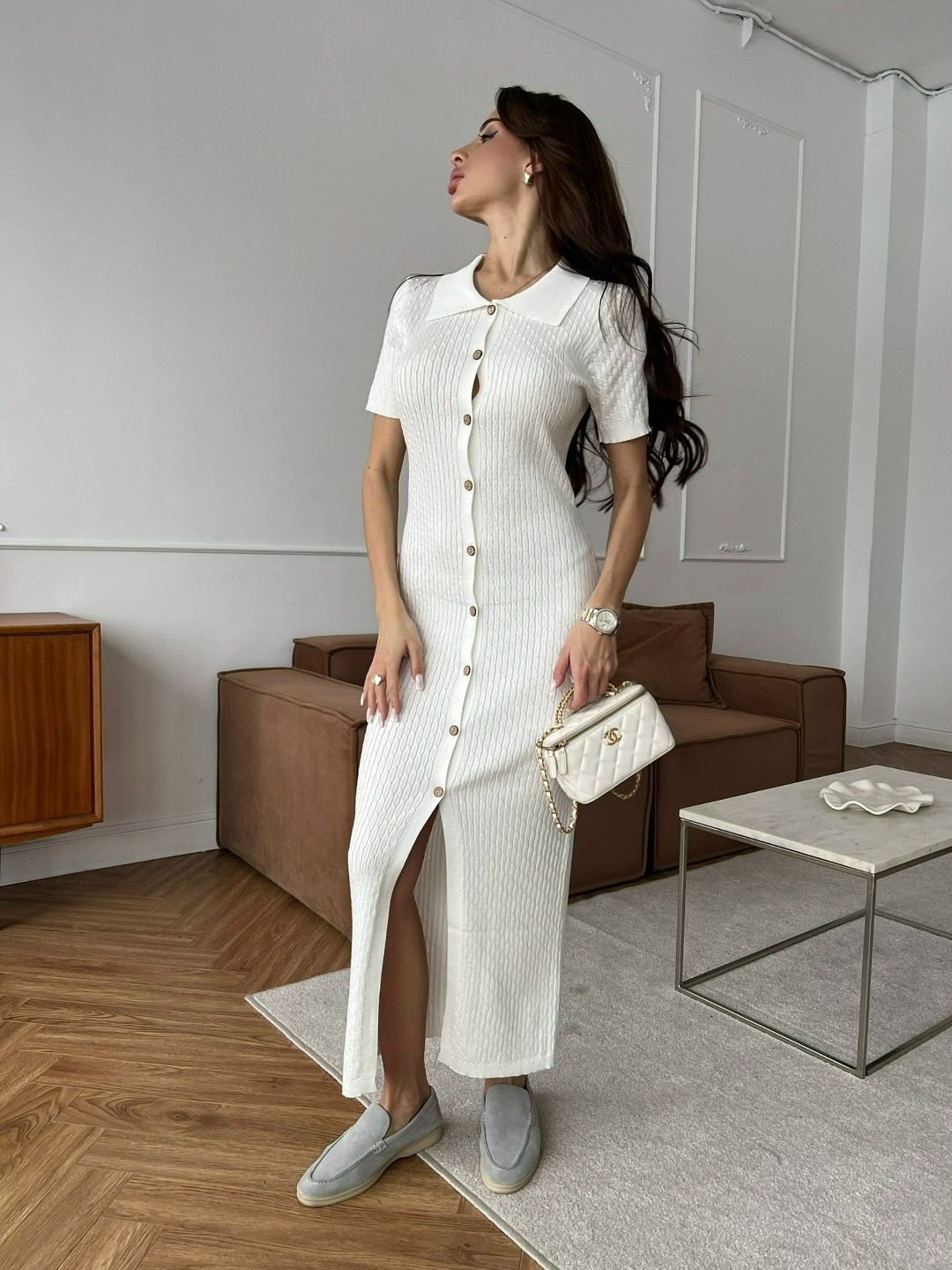 трикотажное платье,стильное платье,коричневое платье,трикотажное платье с воротником,трикотажное платье женское