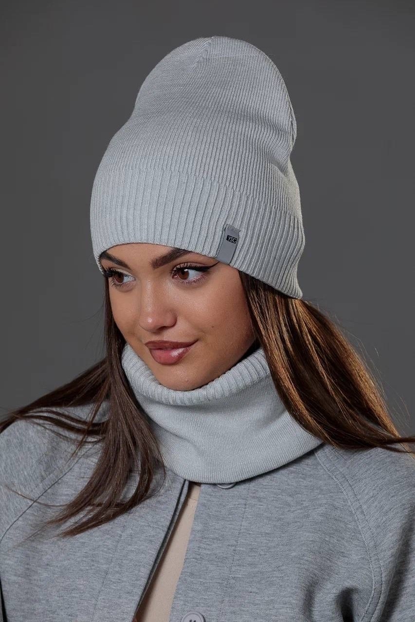 комплект шапки,шапка бини,комплект шапка снуд,шапка,комплект шапка со снуд midora-rus цвет серый