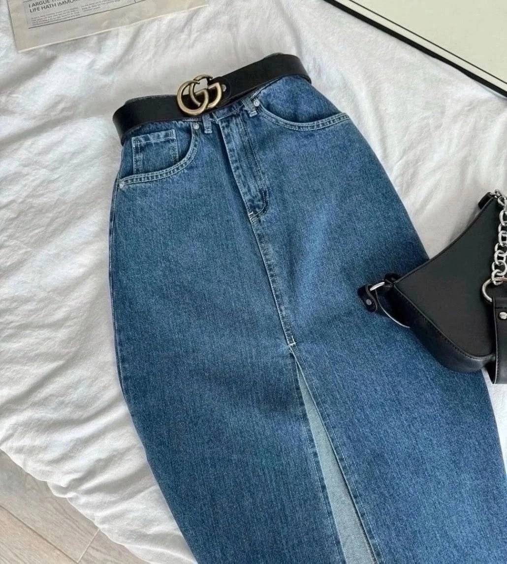 юбка джинсовая прямая с разрезом,юбка джинс,юбка джинсовая,юбка джинсовая миди с разрезом спереди gee,юбка джинсовая миди с разрезом спереди gunikstyle