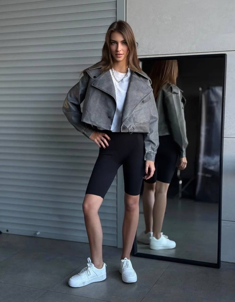 кожаная куртка косуха janna banana цвет серый,куртка косуха,кожаная куртка косуха,женская куртка косуха,косуха кожаная